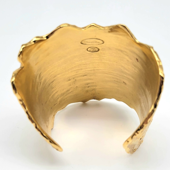 Oscar de la Renta MASSIVE Chunky Shiny Textured Gold Statement Cuff Bracelet - Picture 11 of 13